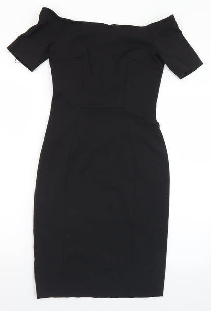 Preworn Womens Black  Polyester Shift  Size S  Off the Shoulder Zip - S/M