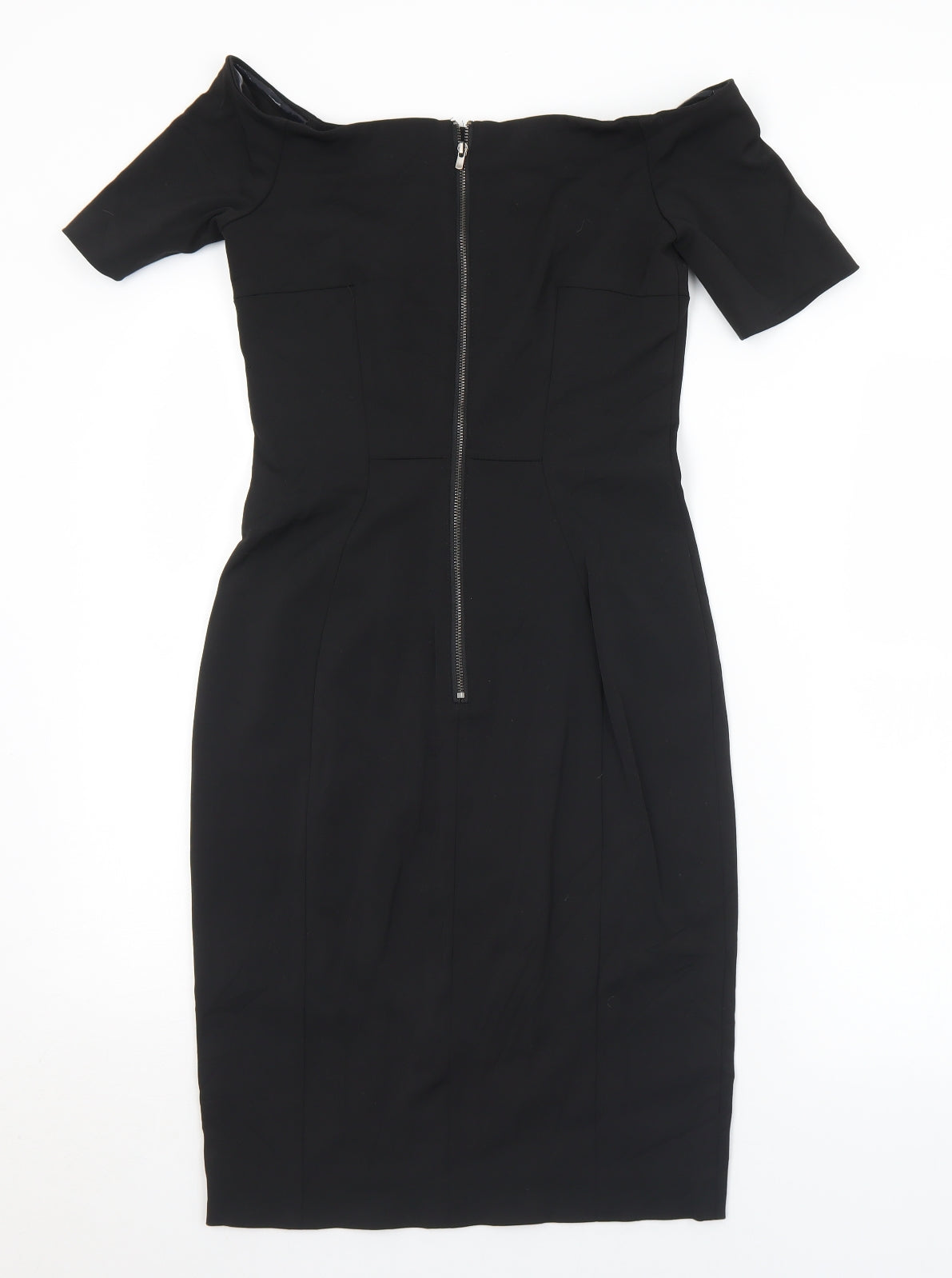 Preworn Womens Black  Polyester Shift  Size S  Off the Shoulder Zip - S/M