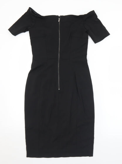 Preworn Womens Black  Polyester Shift  Size S  Off the Shoulder Zip - S/M