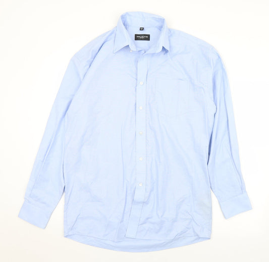 Russell Mens Blue  Cotton  Button-Up Size 15.5 Collared Button