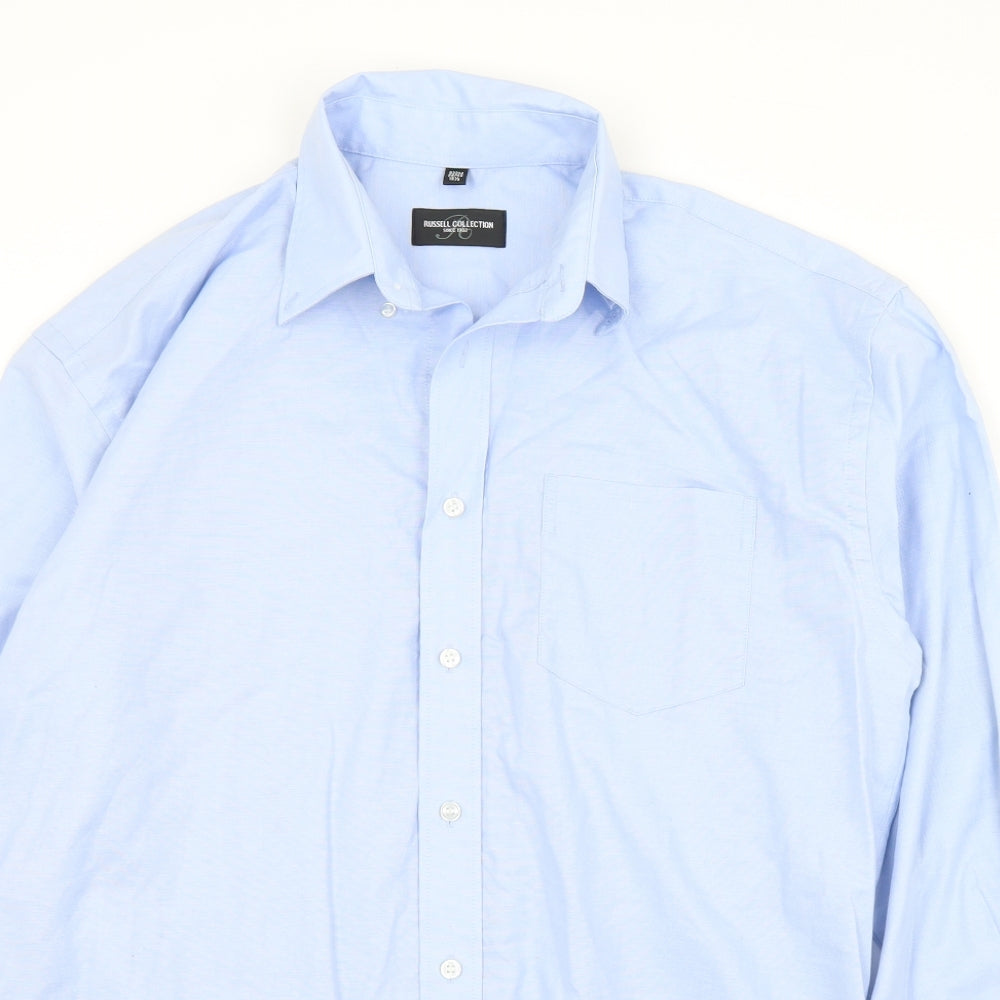 Russell Mens Blue  Cotton  Button-Up Size 15.5 Collared Button