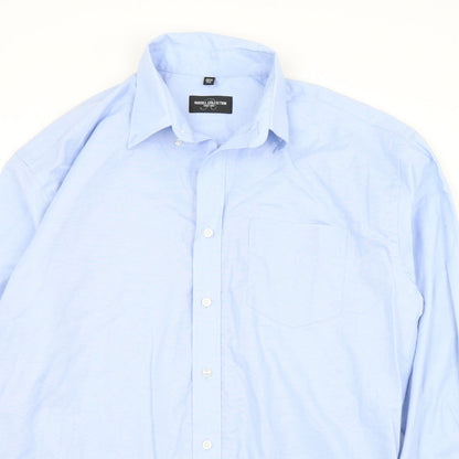 Russell Mens Blue  Cotton  Button-Up Size 15.5 Collared Button