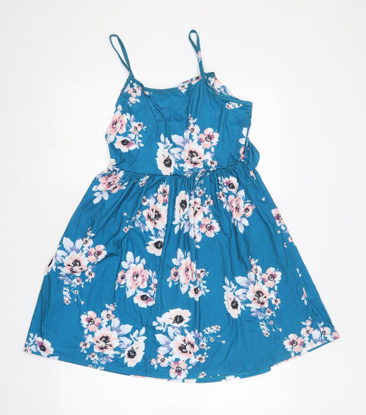 SheIn Womens Blue Floral Polyester Skater Dress  Size S  Square Neck