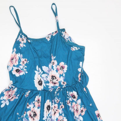 SheIn Womens Blue Floral Polyester Skater Dress  Size S  Square Neck