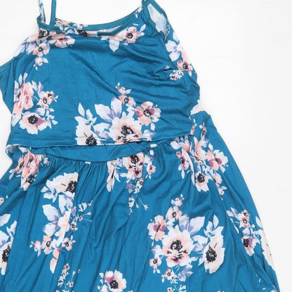 SheIn Womens Blue Floral Polyester Skater Dress  Size S  Square Neck
