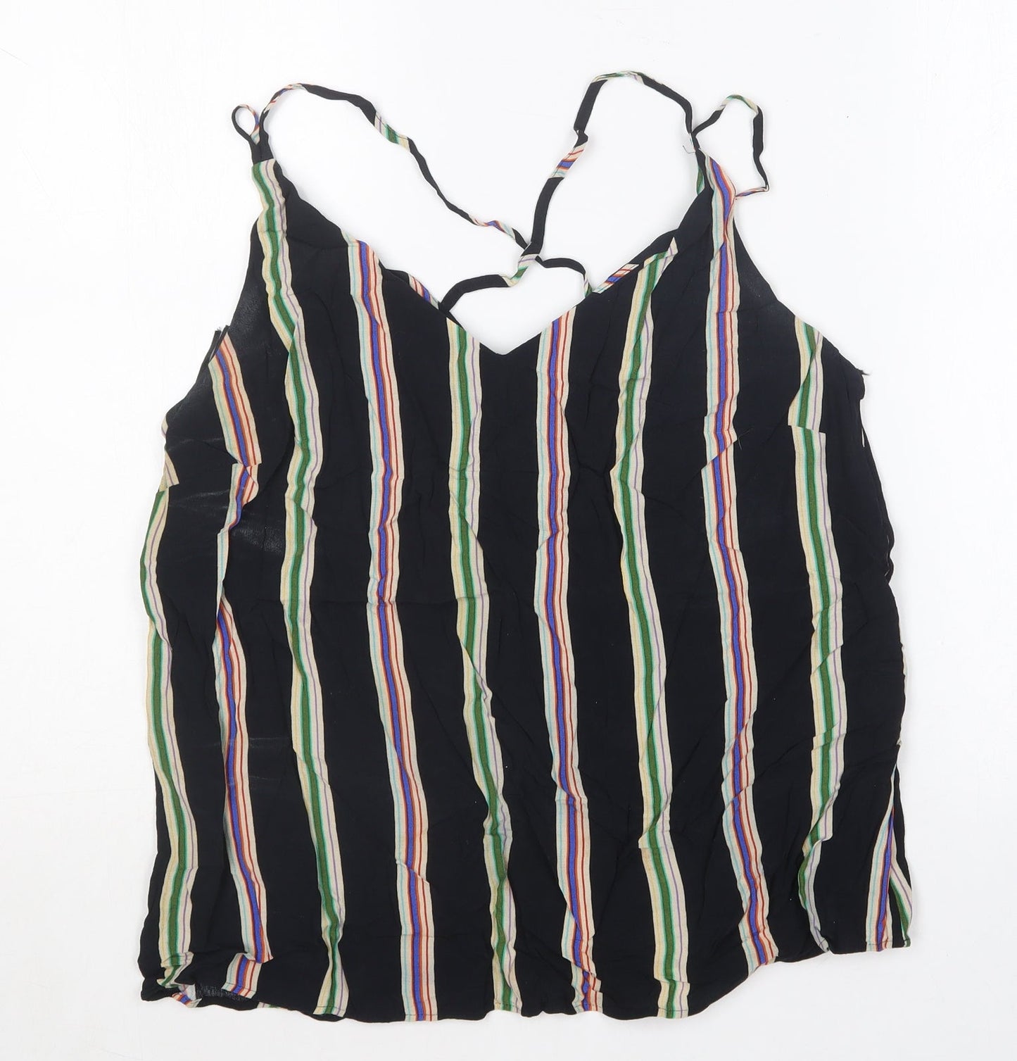 F&F Womens Black Striped Viscose Camisole T-Shirt Size 14 V-Neck