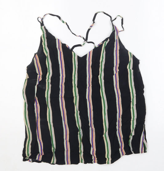 F&F Womens Black Striped Viscose Camisole T-Shirt Size 14 V-Neck