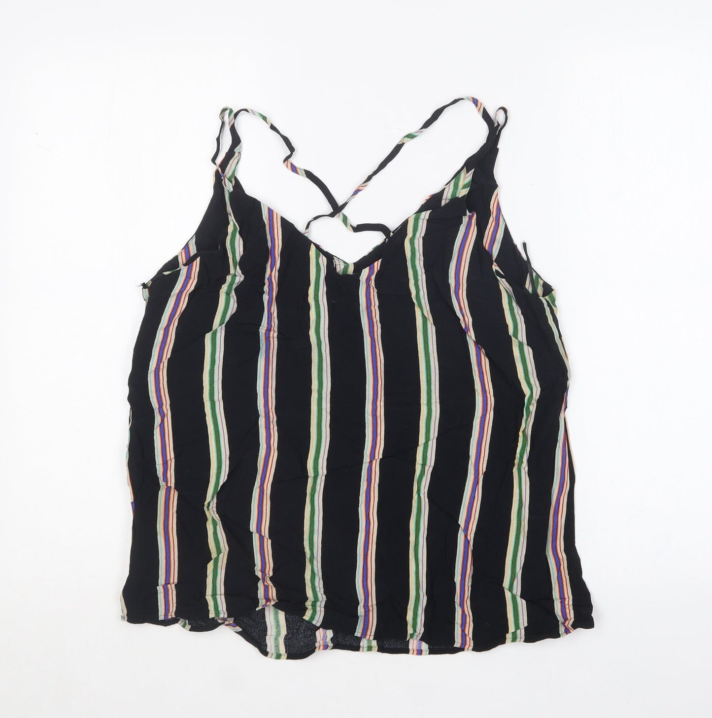 F&F Womens Black Striped Viscose Camisole T-Shirt Size 14 V-Neck