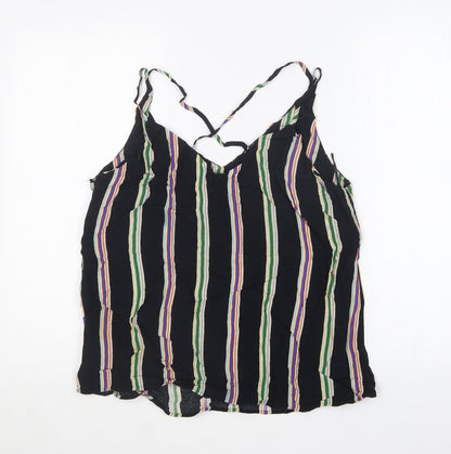 F&F Womens Black Striped Viscose Camisole T-Shirt Size 14 V-Neck