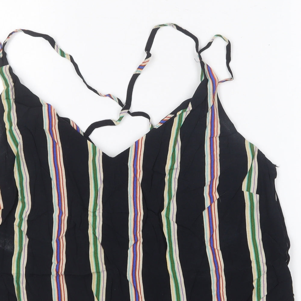 F&F Womens Black Striped Viscose Camisole T-Shirt Size 14 V-Neck