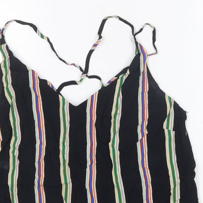F&F Womens Black Striped Viscose Camisole T-Shirt Size 14 V-Neck