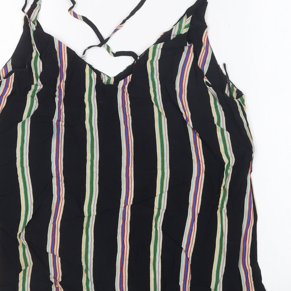 F&F Womens Black Striped Viscose Camisole T-Shirt Size 14 V-Neck