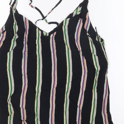 F&F Womens Black Striped Viscose Camisole T-Shirt Size 14 V-Neck