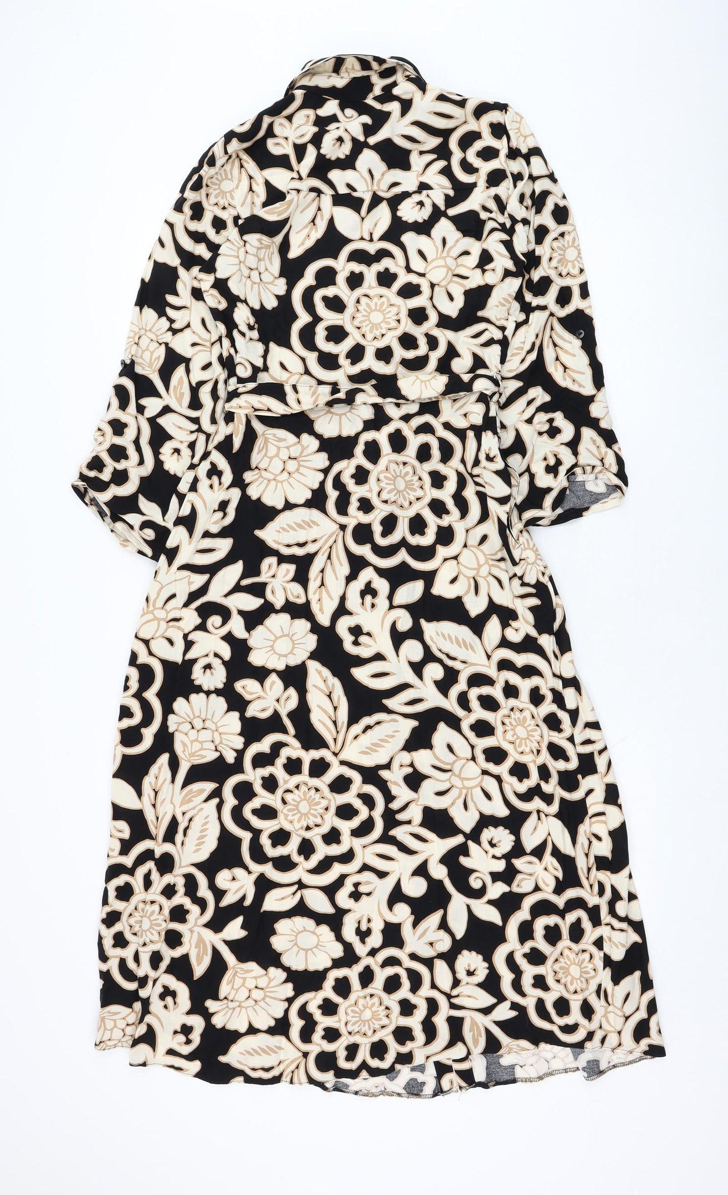 F&F Womens Black Floral Viscose Shirt Dress  Size 6  Collared Button