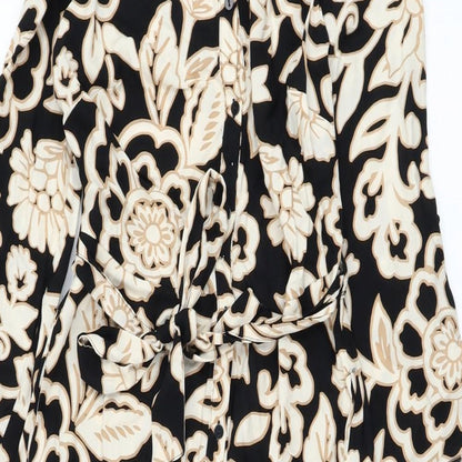 F&F Womens Black Floral Viscose Shirt Dress  Size 6  Collared Button