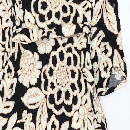 F&F Womens Black Floral Viscose Shirt Dress  Size 6  Collared Button