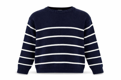 SweaterCo Womens Blue Round Neck Striped Cotton Pullover Jumper Size M