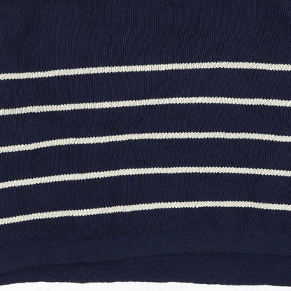 SweaterCo Womens Blue Round Neck Striped Cotton Pullover Jumper Size M