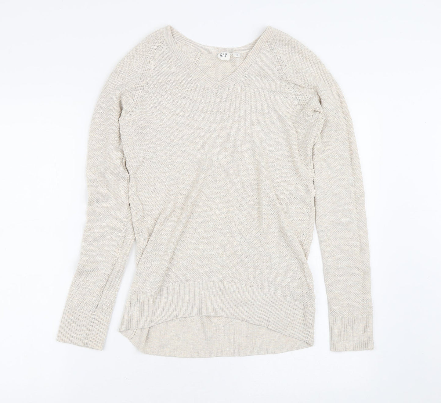 Gap Womens Beige V-Neck  Cotton Pullover Jumper Size XS