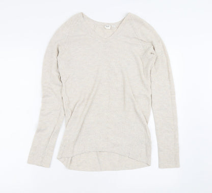Gap Womens Beige V-Neck  Cotton Pullover Jumper Size XS