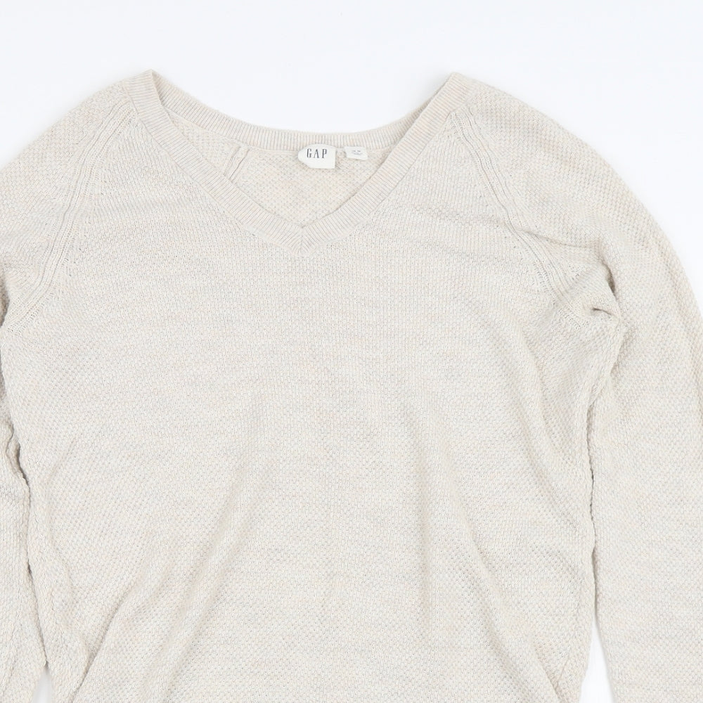 Gap Womens Beige V-Neck  Cotton Pullover Jumper Size XS