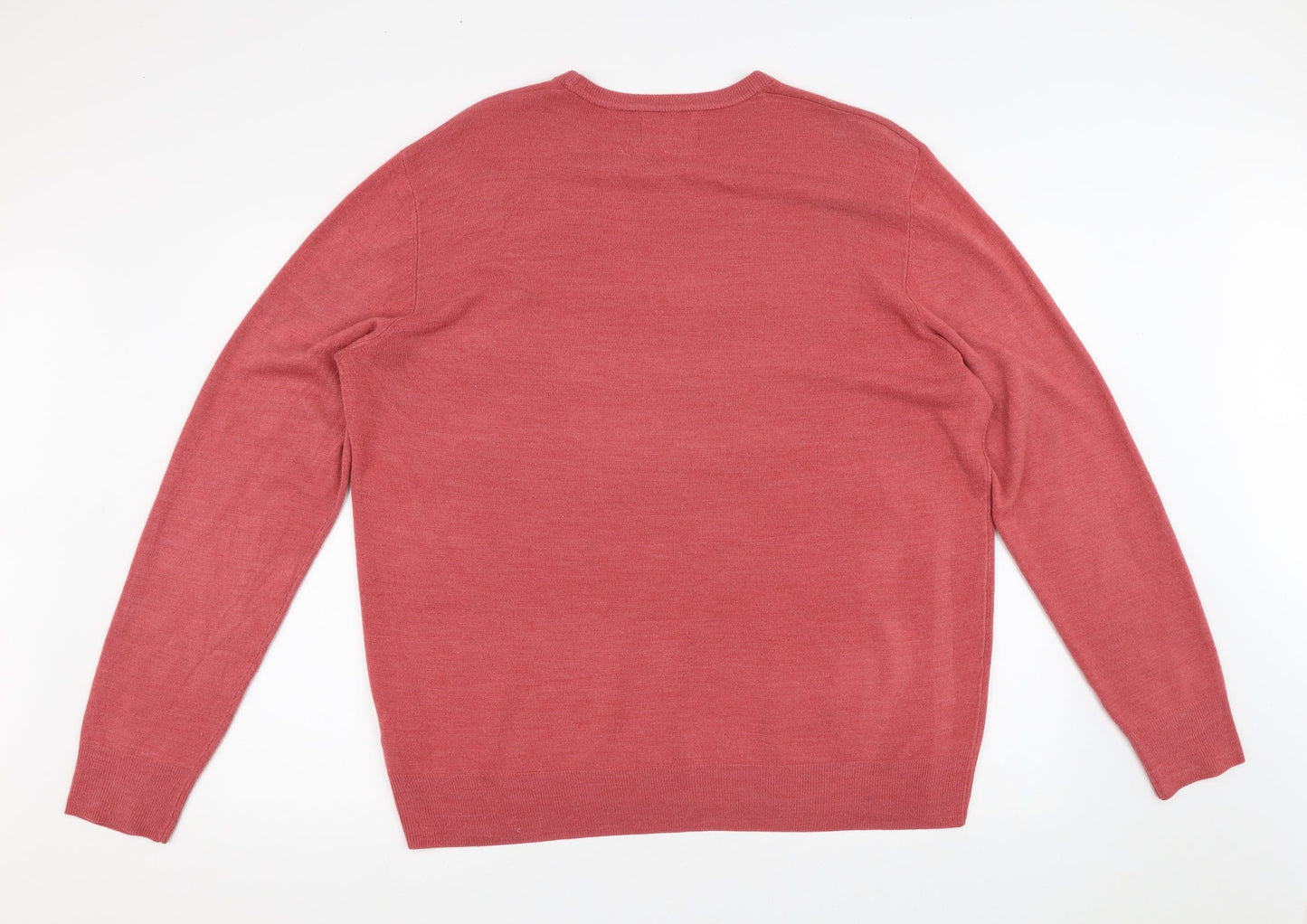 Atlantic Bay Mens Pink Crew Neck  Acrylic Pullover Jumper Size XL