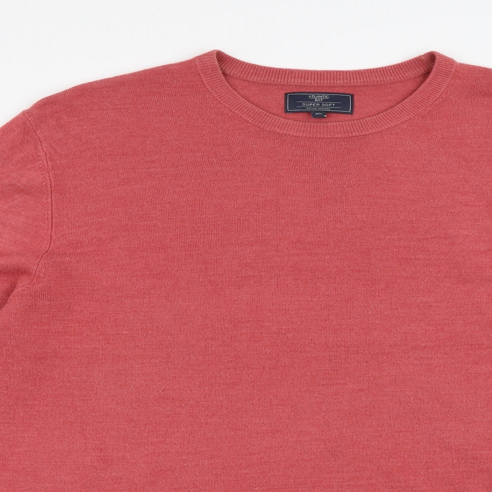 Atlantic Bay Mens Pink Crew Neck  Acrylic Pullover Jumper Size XL