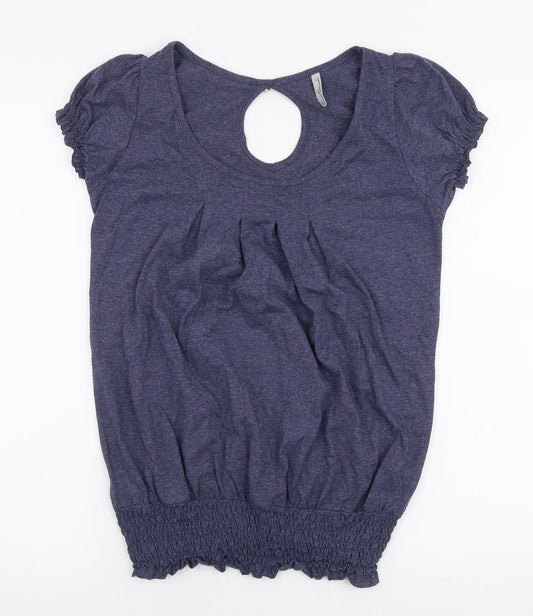 Evie Womens Blue  Cotton Jersey Blouse Size 10 Round Neck