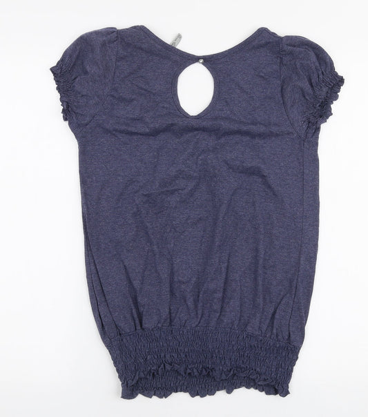 Evie Womens Blue  Cotton Jersey Blouse Size 10 Round Neck