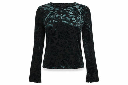 Stradivarius Womens Green Floral Polyamide Basic Blouse Size S Round Neck