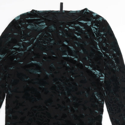 Stradivarius Womens Green Floral Polyamide Basic Blouse Size S Round Neck