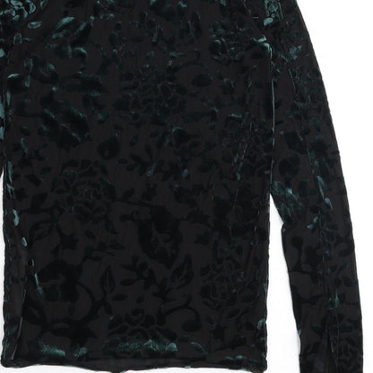 Stradivarius Womens Green Floral Polyamide Basic Blouse Size S Round Neck