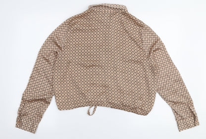Primark Womens Beige Geometric Polyester Basic Blouse Size 14 Collared