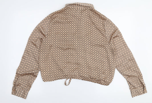 Primark Womens Beige Geometric Polyester Basic Blouse Size 14 Collared