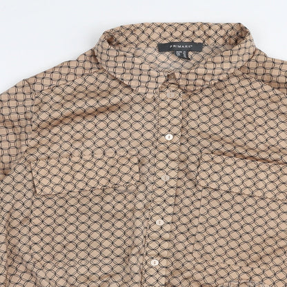 Primark Womens Beige Geometric Polyester Basic Blouse Size 14 Collared