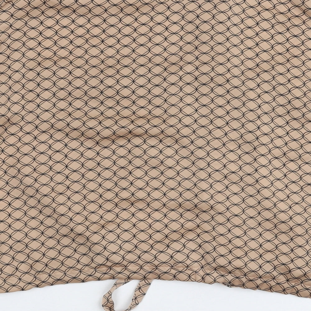Primark Womens Beige Geometric Polyester Basic Blouse Size 14 Collared