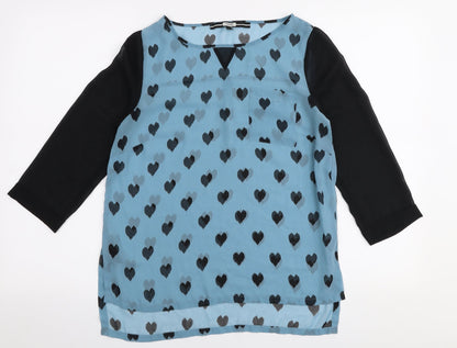 NEXT Womens Blue Geometric Polyester Basic Blouse Size 8 Round Neck