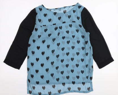 NEXT Womens Blue Geometric Polyester Basic Blouse Size 8 Round Neck