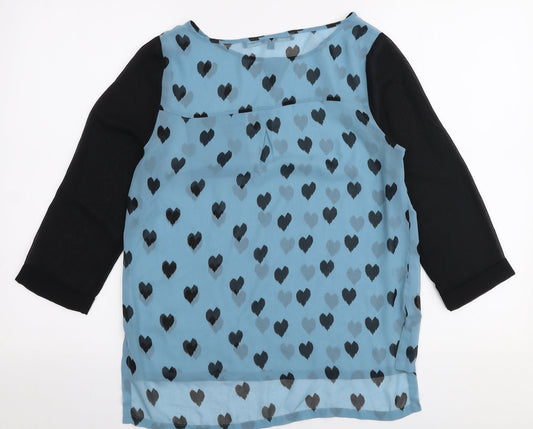 NEXT Womens Blue Geometric Polyester Basic Blouse Size 8 Round Neck
