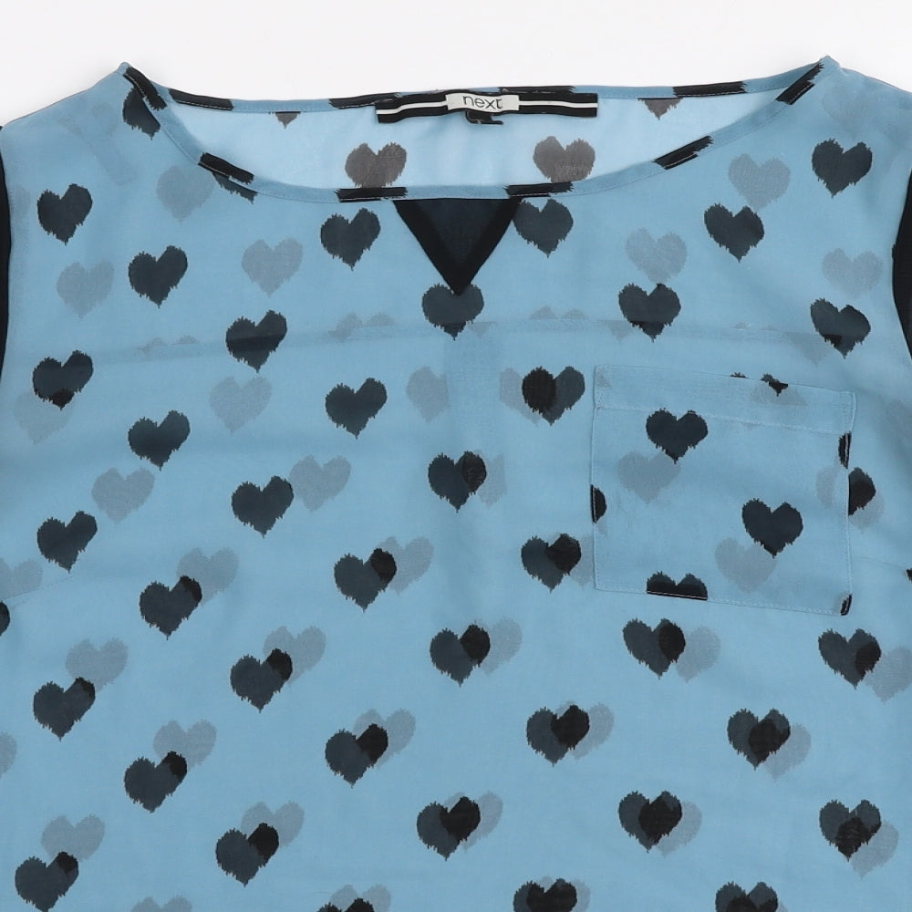 NEXT Womens Blue Geometric Polyester Basic Blouse Size 8 Round Neck