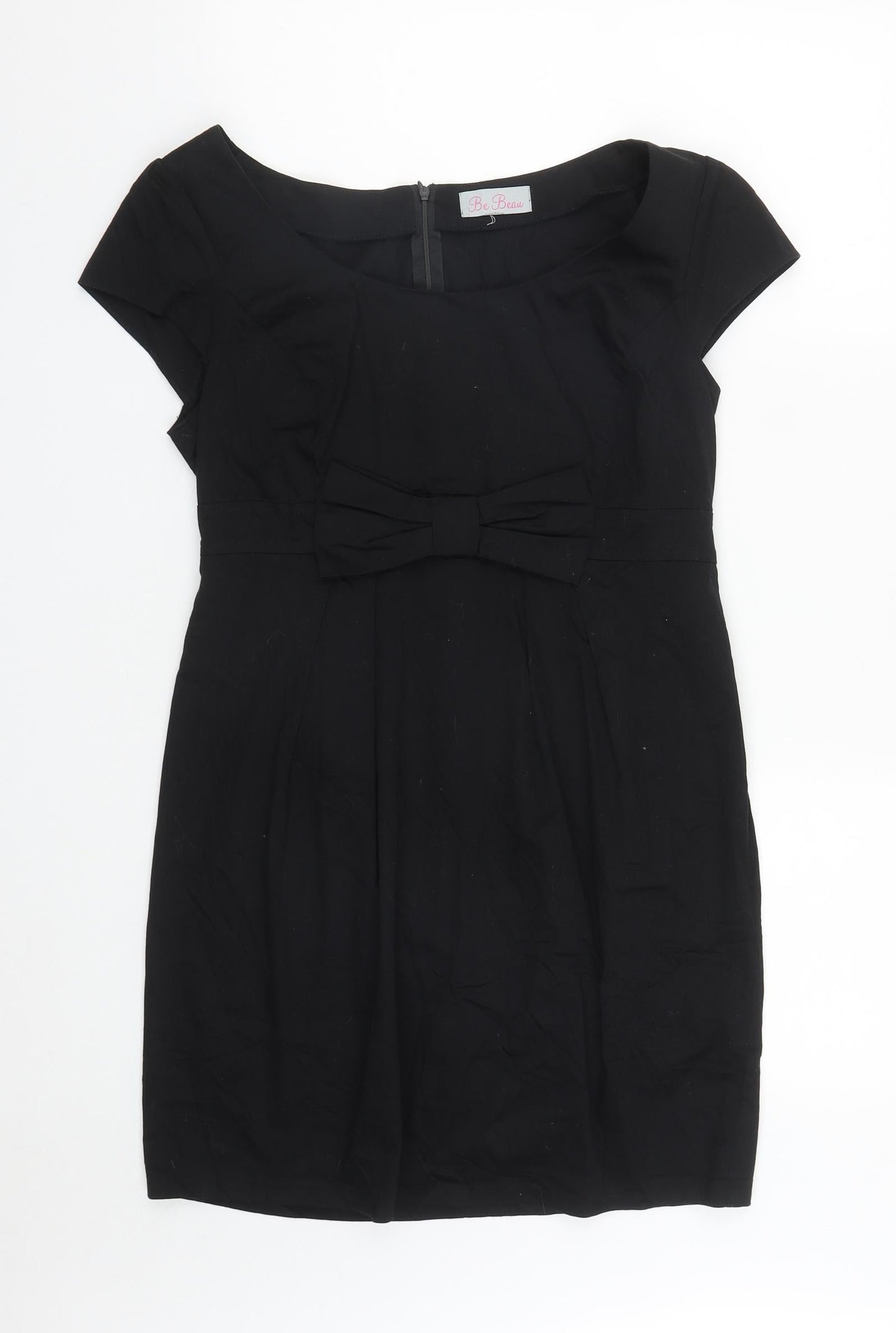 Be Beau Womens Black  Polyester Pencil Dress  Size 10  Round Neck Zip