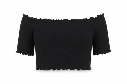 Womens UK Size 10 PRETTYLITTLETHING Black Cropped T-Shirt