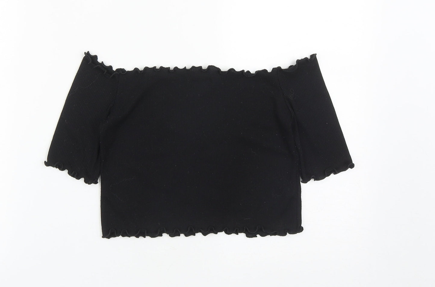 Womens UK Size 10 PRETTYLITTLETHING Black Cropped T-Shirt