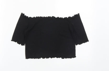 Womens UK Size 10 PRETTYLITTLETHING Black Cropped T-Shirt