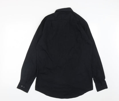 Marks and Spencer Mens Black  Cotton  Button-Up Size 15 Collared Button