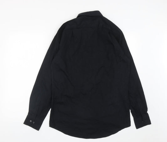 Marks and Spencer Mens Black  Cotton  Button-Up Size 15 Collared Button