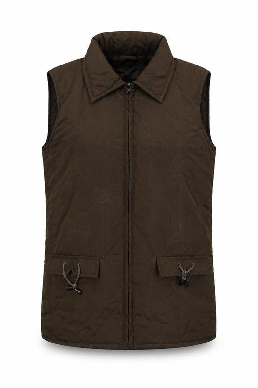 Neville Womens Brown Floral  Gilet Coat Size 10  Zip