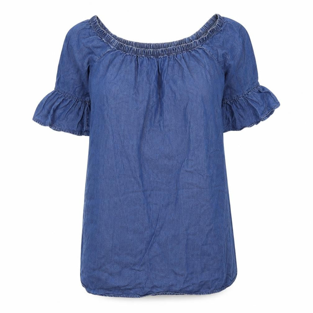 Denim Co Womens Blue  Lyocell Shirt Dress  Size 10  Off the Shoulder Pullover