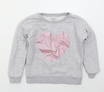 Primark Girls Grey  Cotton Pullover Sweatshirt Size 6-7 Years  Pullover - Heart