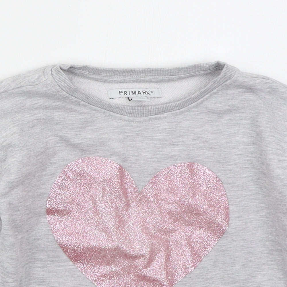 Primark Girls Grey  Cotton Pullover Sweatshirt Size 6-7 Years  Pullover - Heart
